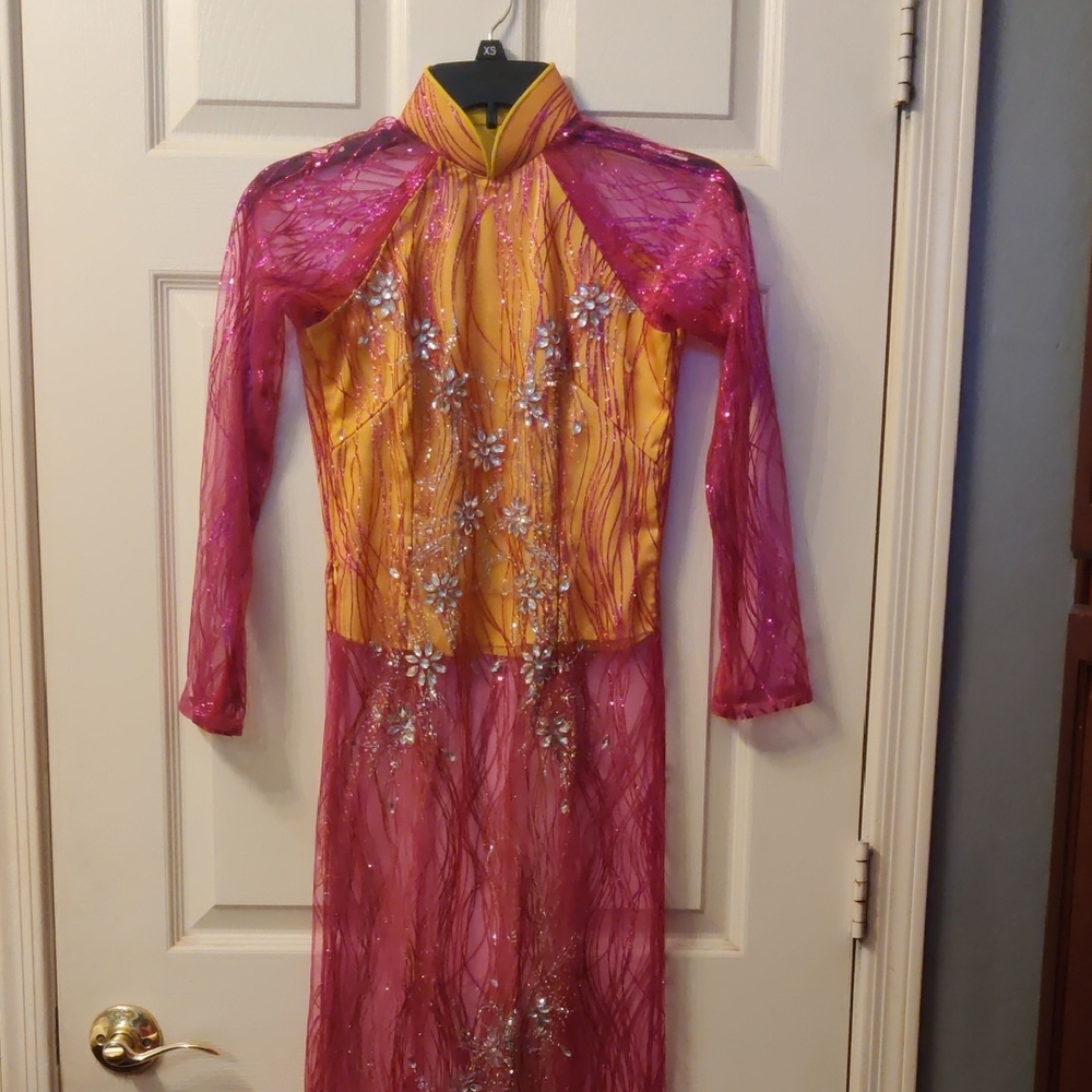Elegant Pink and Yellow Ao Dai